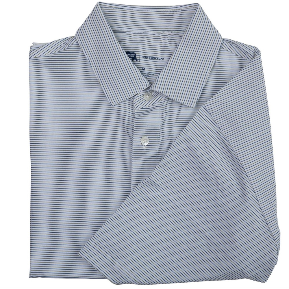 Onward Reserve- Tour Stripe Performance Polo - Olive Drab/Collegiate Blue
